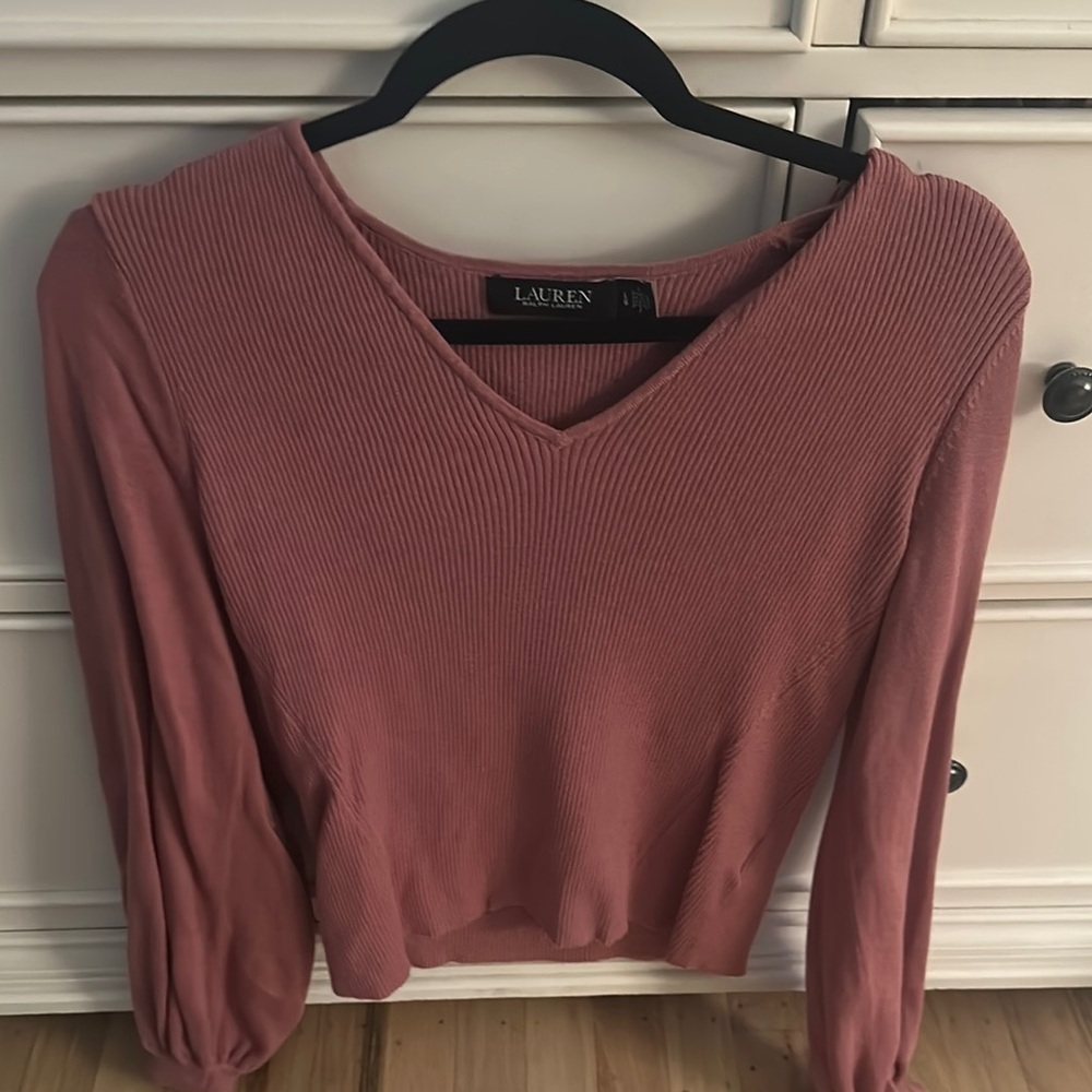 Lauren Pink Ribbed V-Neck Sweater
